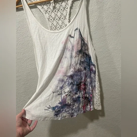 Free People Wild And Free Lace Back Wolf Tank Top - Picture 3 of 5